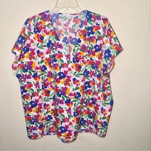 Emily Wonder Women’s Large Floral Sleeveless V-Neck Blouse Polyester Spandex